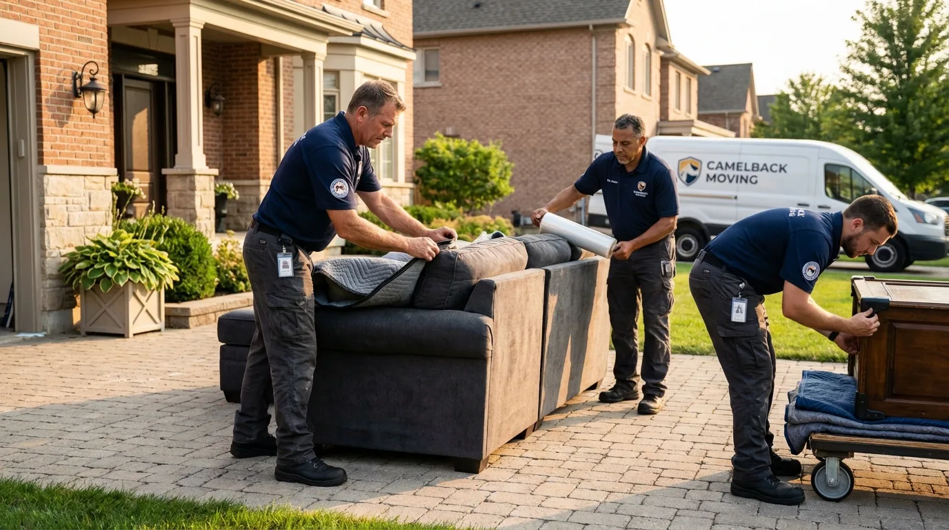 Large estate moving crew wrapping furniture in Westerly, RI